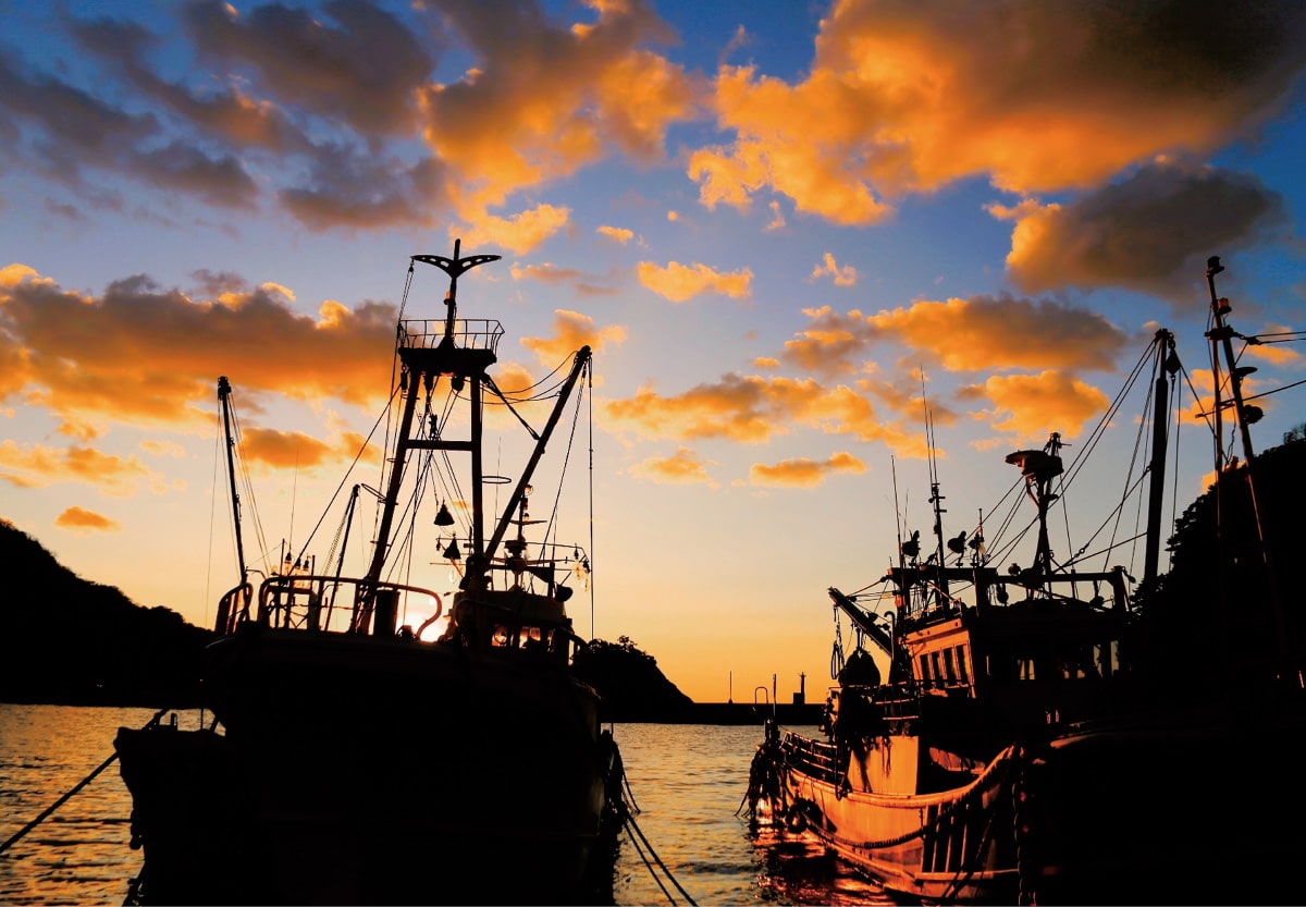 「夕暮の仁科港」